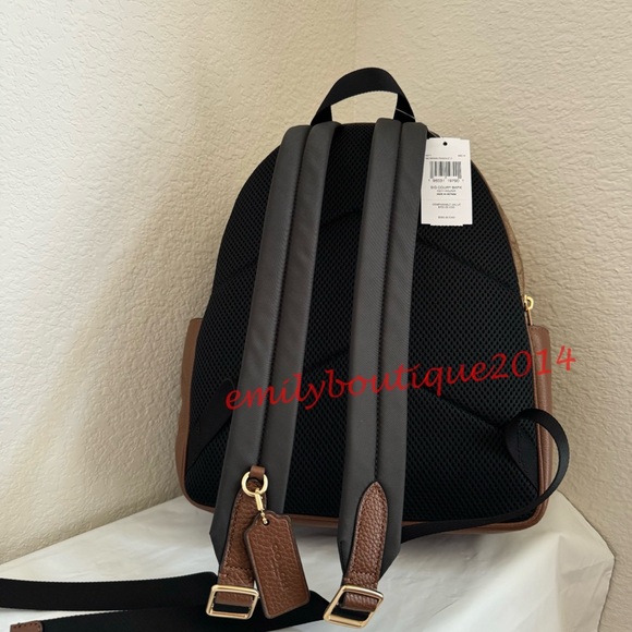NWT Coach 5671 Court Backpack In Signature Canvas Khaki Saddle Brown Medium Bag - Picture 12 of 16